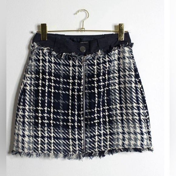 Zara Navy Gray White Tweed Fringe Mini Skirt - Picture 5 of 5